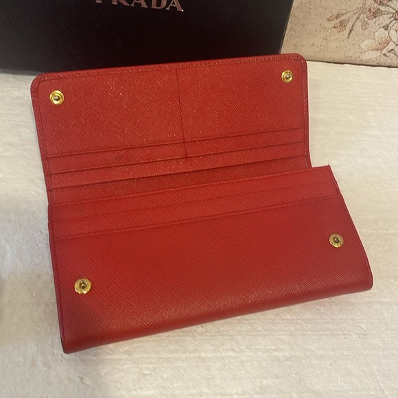 PRADA Red Saffiano Bow Continental Wallet - Picture 9 of 17